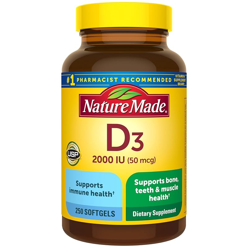 Nature Made Vitamina D3 2000 IU (50 mcg), 250 cápsulas gelatinosas