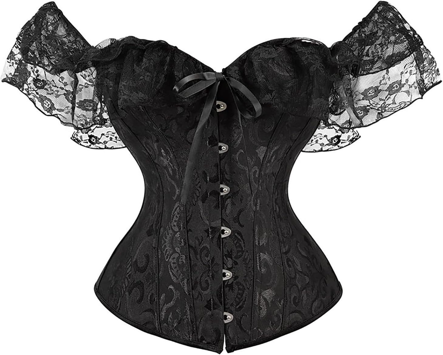 Women Vintage Bustier Top Strapless Sexy Lace Up Boned Overbust Corset Tops with Drawstring