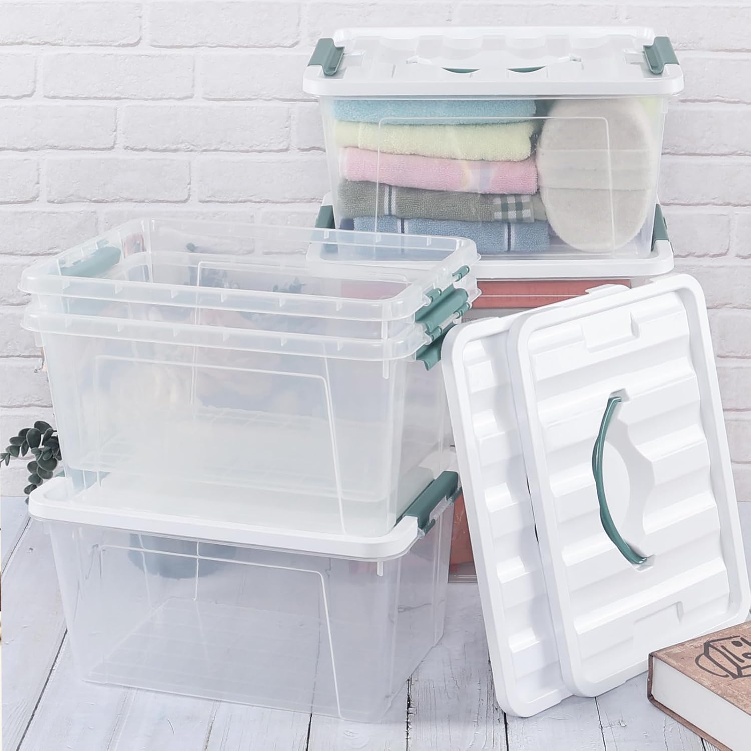 Ggbin 14 Quart Latching Storage Box with Handle, 1 Pack Plastic Lidded Organizing Bin