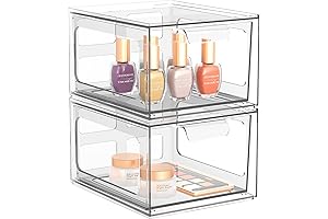 SpaceHacks 2 Pack Stackable Plastic Makeup Organizer Drawers