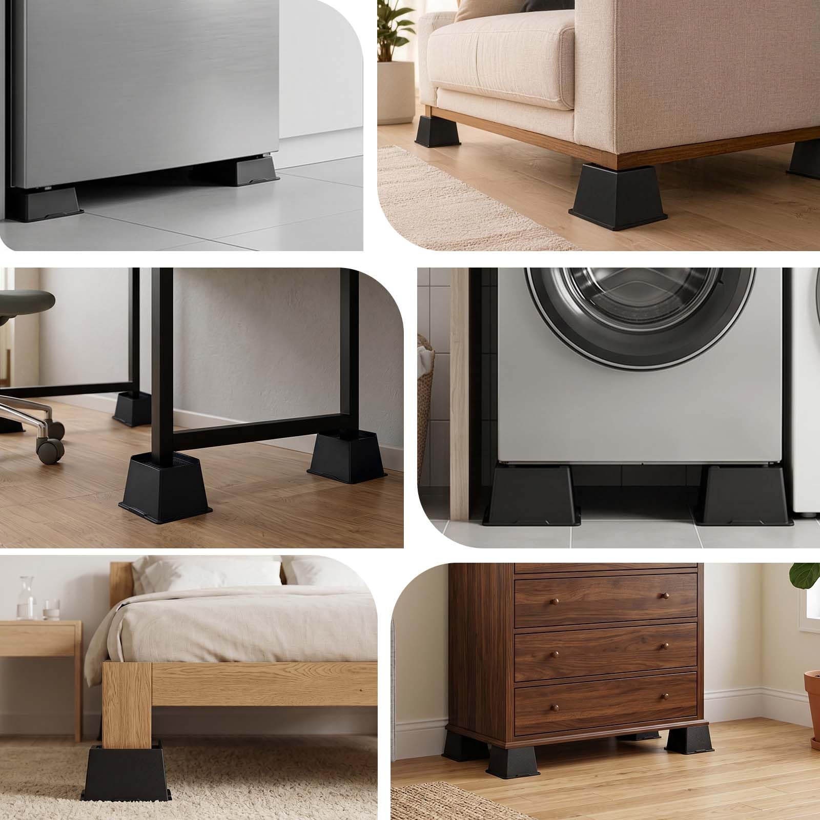 MYMULIKE Riser per letto 15,2 cm, per mobili grandi, 15,2 cm, supporto 2,721,6 kg, blocco alzante per tavolo, divano, sedia, ascensori per mobili, confezione da 4