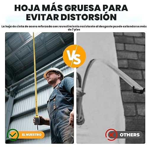 Miniatura 5 de MulWark cinta para medir con escalas imperiales y métricas de 27 pies con hoja gruesa gancho magnético y cubierta amortiguadora de golpes Para uso