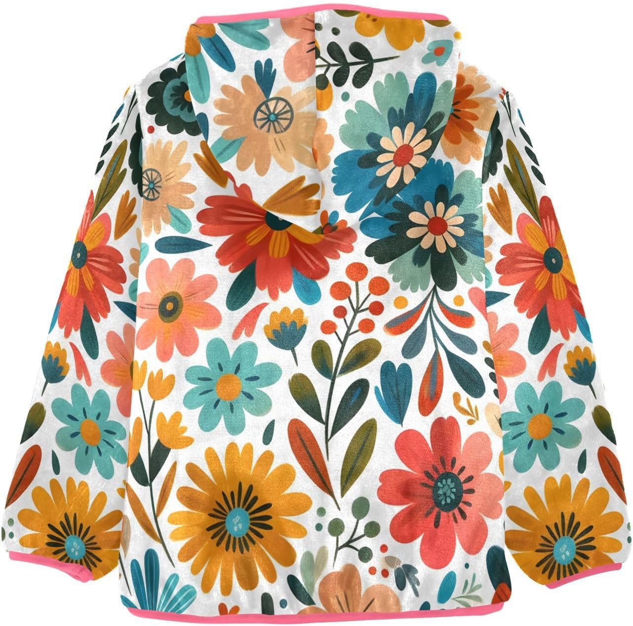 ALAZA Colorful Wild Floral Flowers Hoodie Jacket for Girls Toddler Fleece Zip Up Coat Plush Jacket for 3 Years