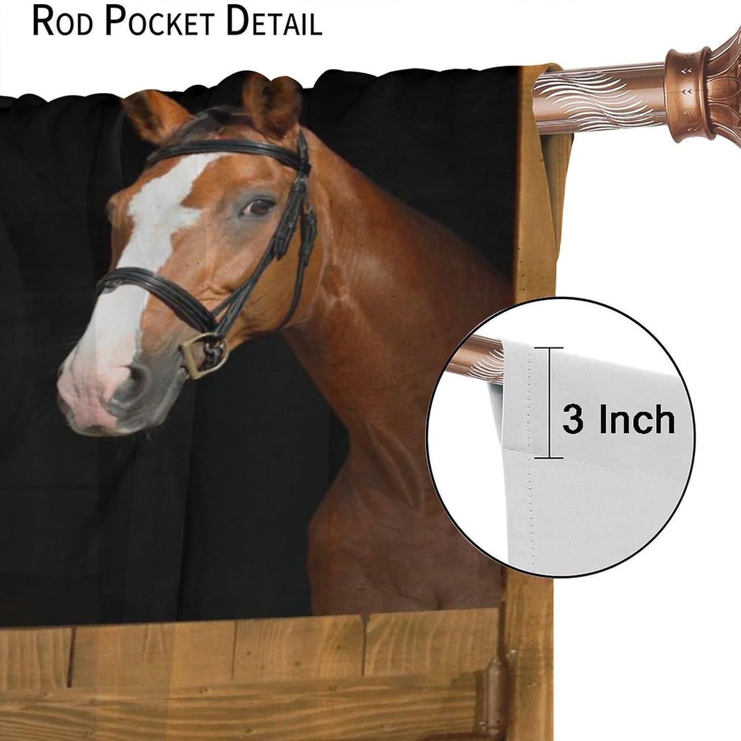 JESTRONRY Rustic Horse Curtains,Barn Door Farm Country Funny Animal Wildlife Print Window Treatments Bedroom Living Room Curtain, Home Decor Rod Pocket Window Drapes 52x84 Inch Blackout