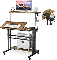 Vista 1 de Escritorio móvil de pie, escritorio ajustable para computadora con 3 escritorios, mesa portátil para laptop con soporte para tazas, estación