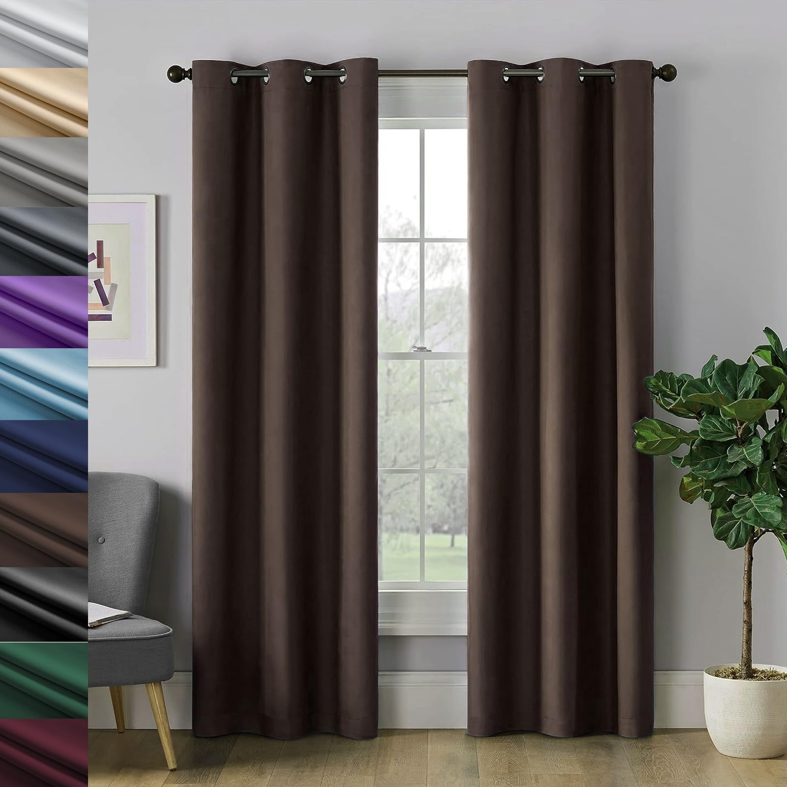 Lepingjia Brown Blackout Curtains Bedroom 135 X 190Cm Thermal Sun Blocking Soundproof Premium Eyelet Curtains For Bedroom, Thermal Insulated Window Curtain Drapes, For Bedroom Living Room Set Of 2 Panels,