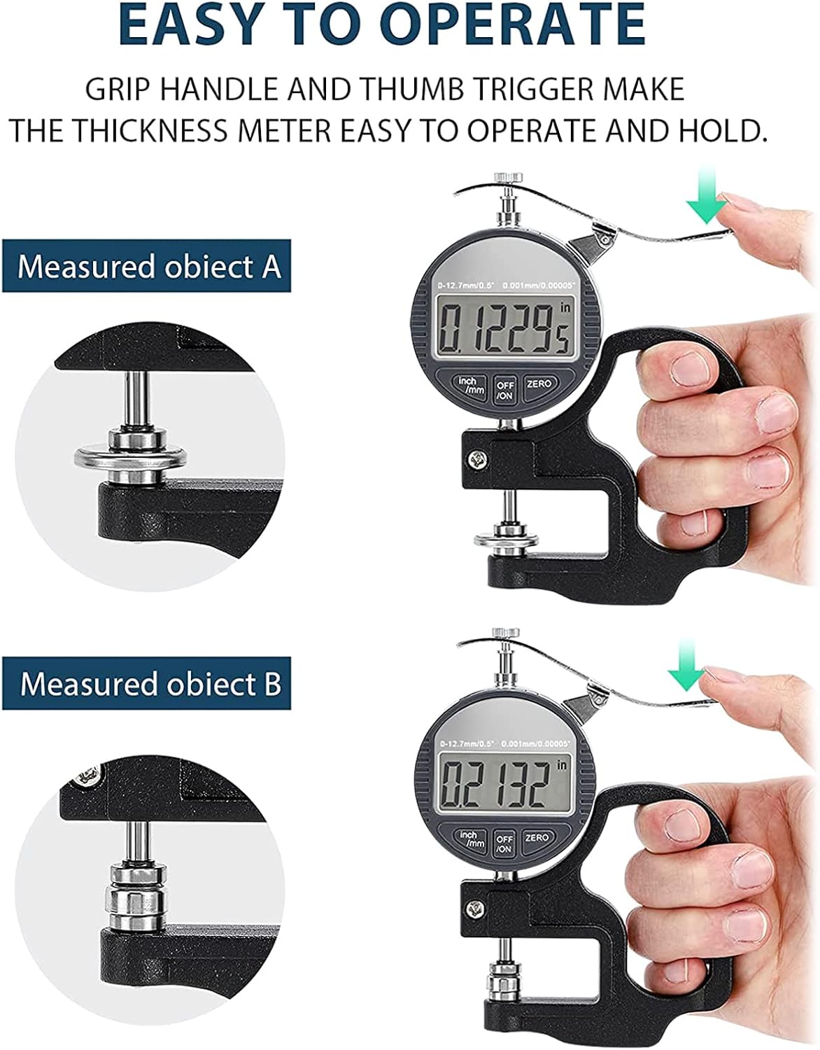 Amazon.co.jp: 0.001mmデジタル厚さ計、0-12.7mm/0.5インチ電子マイクロメーター厚さ計、大型LCD  ディスプレイと収納ケース付き、紙、フィルム、布地、テープの厚さの測定に使用 : ホーム＆キッチン アップグレードされた電子マイクロメーター厚さ計  LCD 表示単位変換 ...