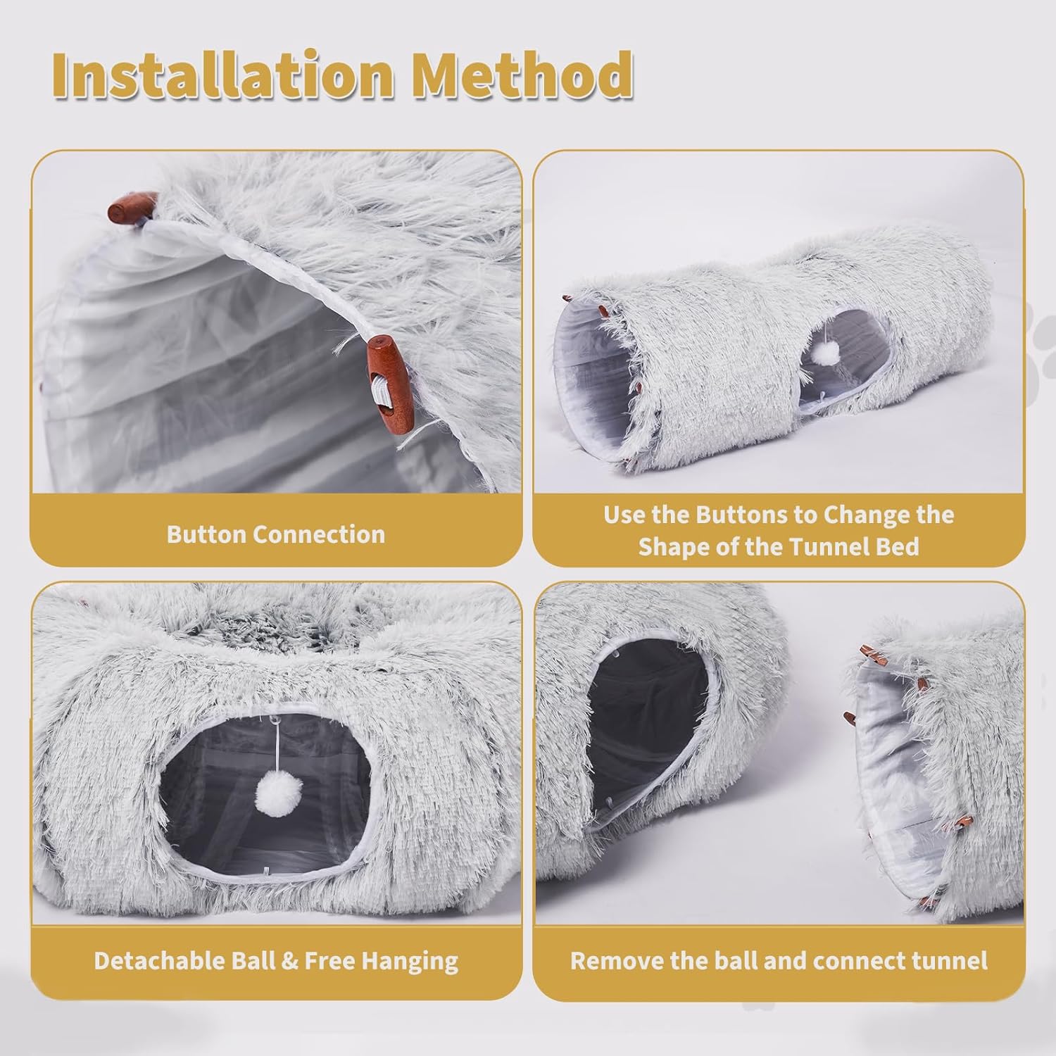Odoland Cat Tunnels Bed with 1 Straight Tunnel and 20 Pet Toys - 5 Shapes DIY Indoor Cats Cave - Detachable Soft Cat Donut Tunnelset for Kitten Puppy Rabbit Ferret