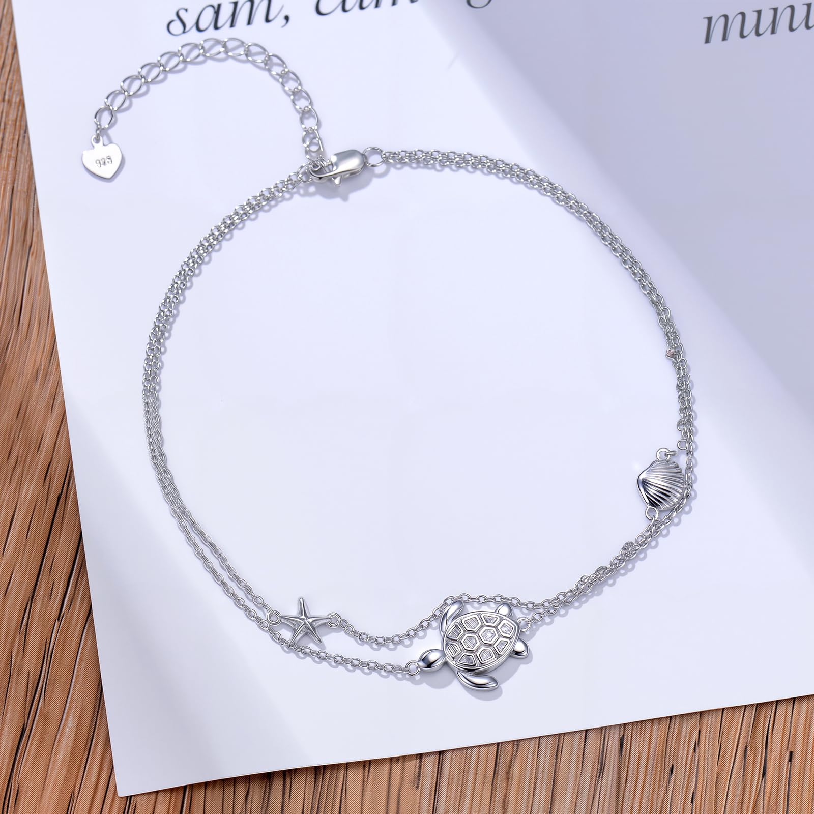 Tobillera con diseño de tortuga marina de diamante para mujer, plata de ley 925, diseño de capas con diamantes de laboratorio, regalo de joyería de cumpleaños