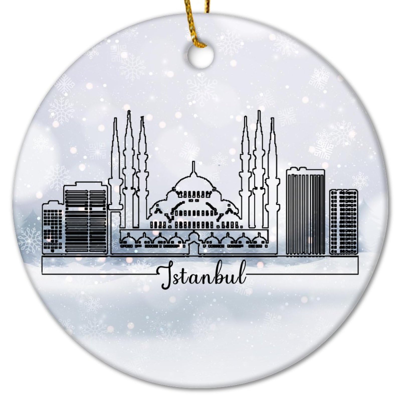 Turkey Istanbul Christmas Ceramic Ornament City Landscape Silhouette Christmas Ornaments Landscape Artwork Funny Ornament For Christmas Family Members 3 IN