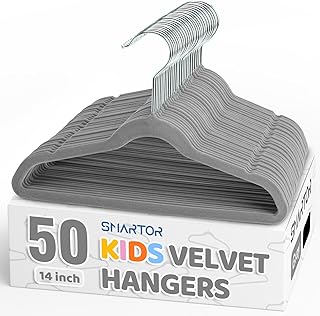 Smartor Premium 14 Inch Kids Hangers 50 Pack, Grey Baby Velvet Hanger, Non Slip, Space Saving Felt Hangers Clothes Organizers for Closet with 360° Swivel Hook for Children, Toddler & Teens