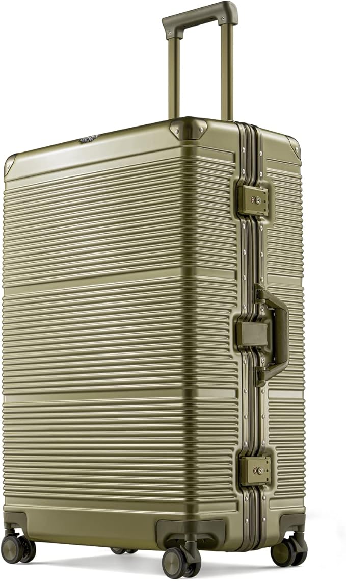 review Ginza Travel New Classic Aluminum Frame Fashion Bright Color Suitcase TSA Combination Lock Universal Wheel (Colorful Series-02) (Gold, Checked-Large 28