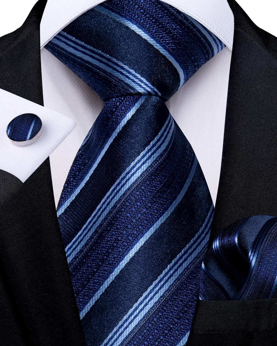 DiBanGu Silk Zipper Ties for Men,Paisley Solid Plaid Pre-tied Tie and Pocket Square Cufflinks Set Formal Adjustable Necktie - Image 3