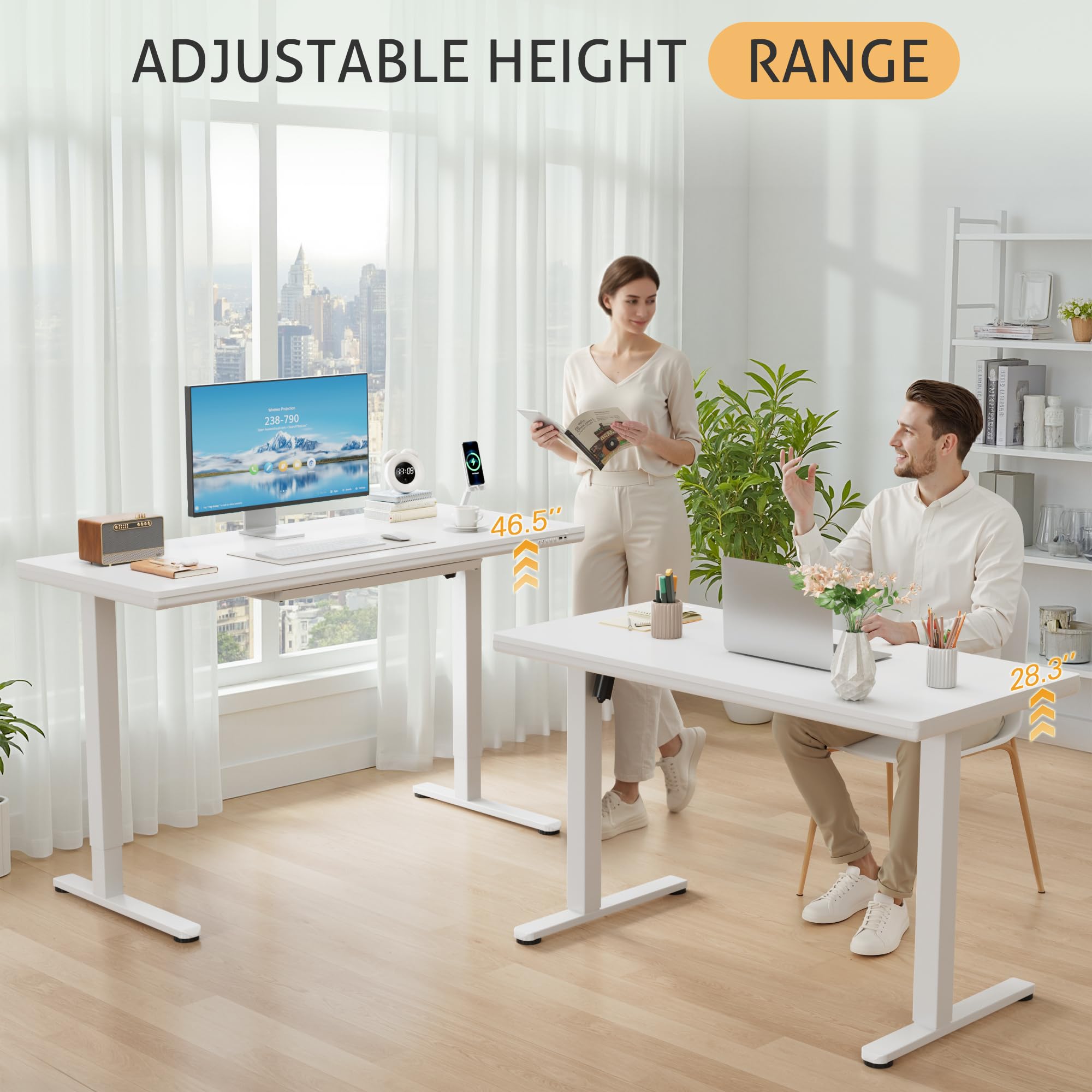 Furmax Adjustable Height Electric Standing Desk with Drawers 48 Inch Sit Stand Desk with One-Piece Thickened Desktop USB — view 7