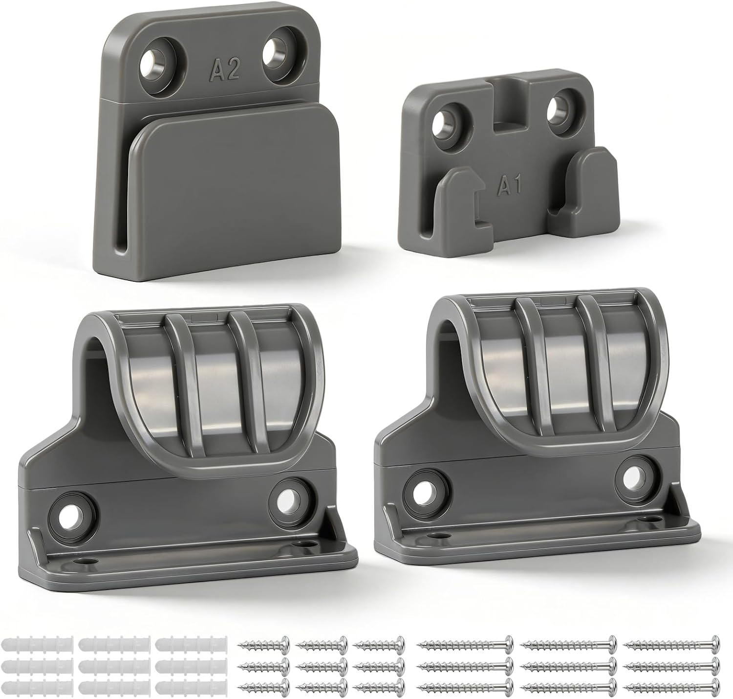 Retractable Baby Gate Replacement Parts Kit, Mesh Dog Gate Full Set Wall Mounting Hardware with Brackets Latches Anchors and Screws (Grey)