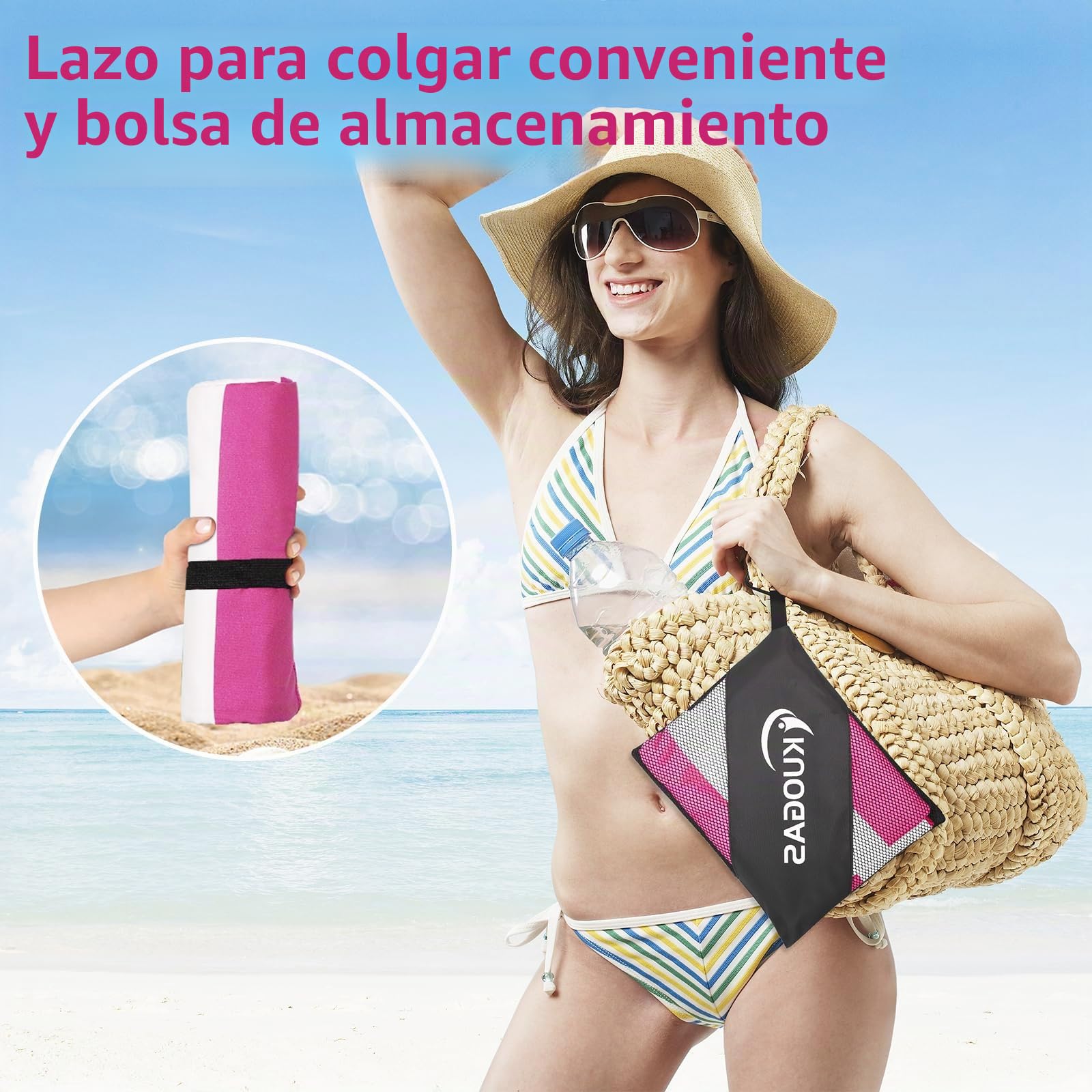 Vortix Toalla Playa XXL Juego de 2-90 X 180 cm, Toalla Grande de Microfibra de Secado RáPido, Toalla de BañO Sin Arena, Manta de Playa para Mujer (Azul Oscuro + Rojo Rosa)