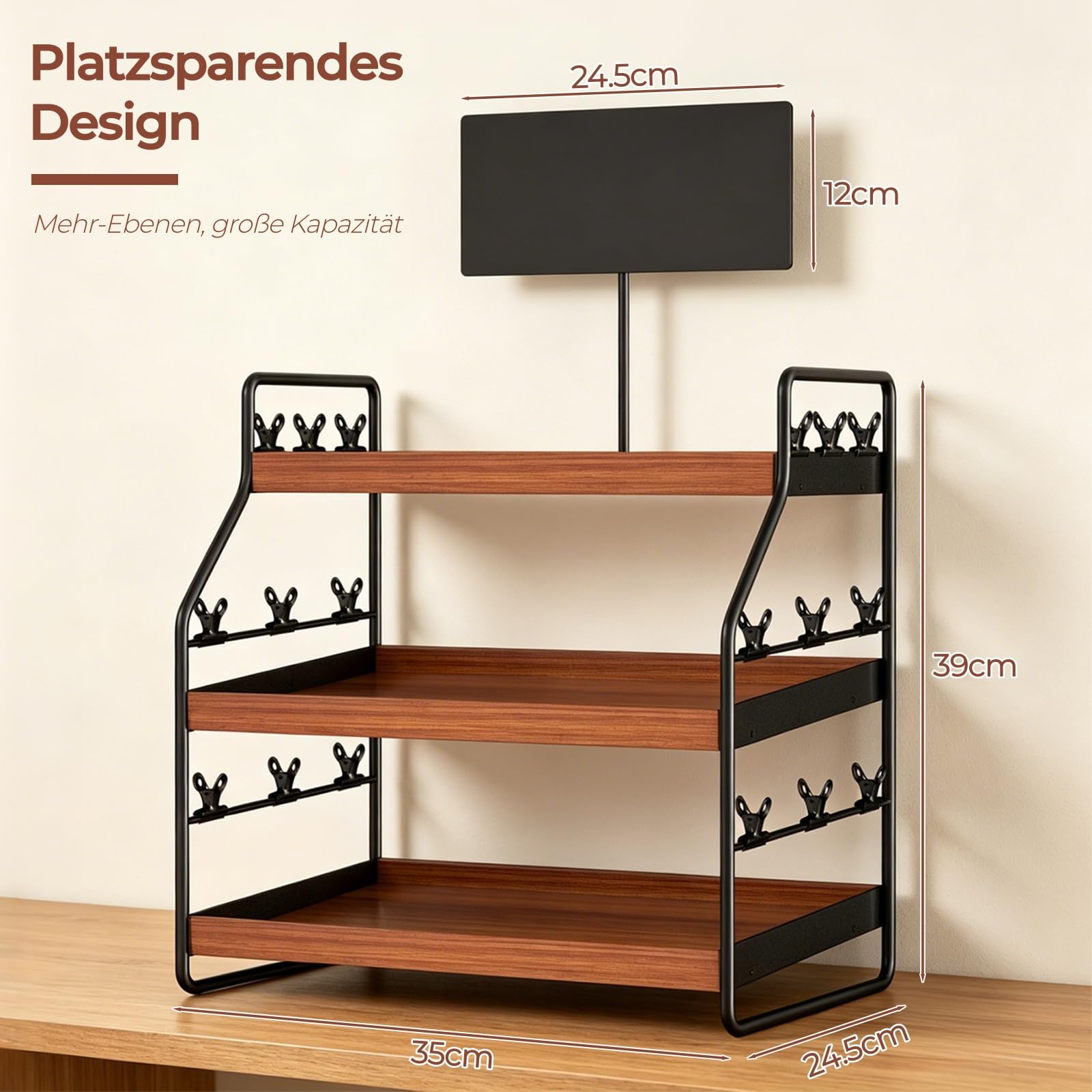 Présentoir à cupcakes à 3 étages en bois avec tableau à craie, présentoir à gâteaux pour muffins, biscuits et pâtisseries, étagère à dessert pour mariage, fête et anniversaire, 39 x 35 x 24 cm