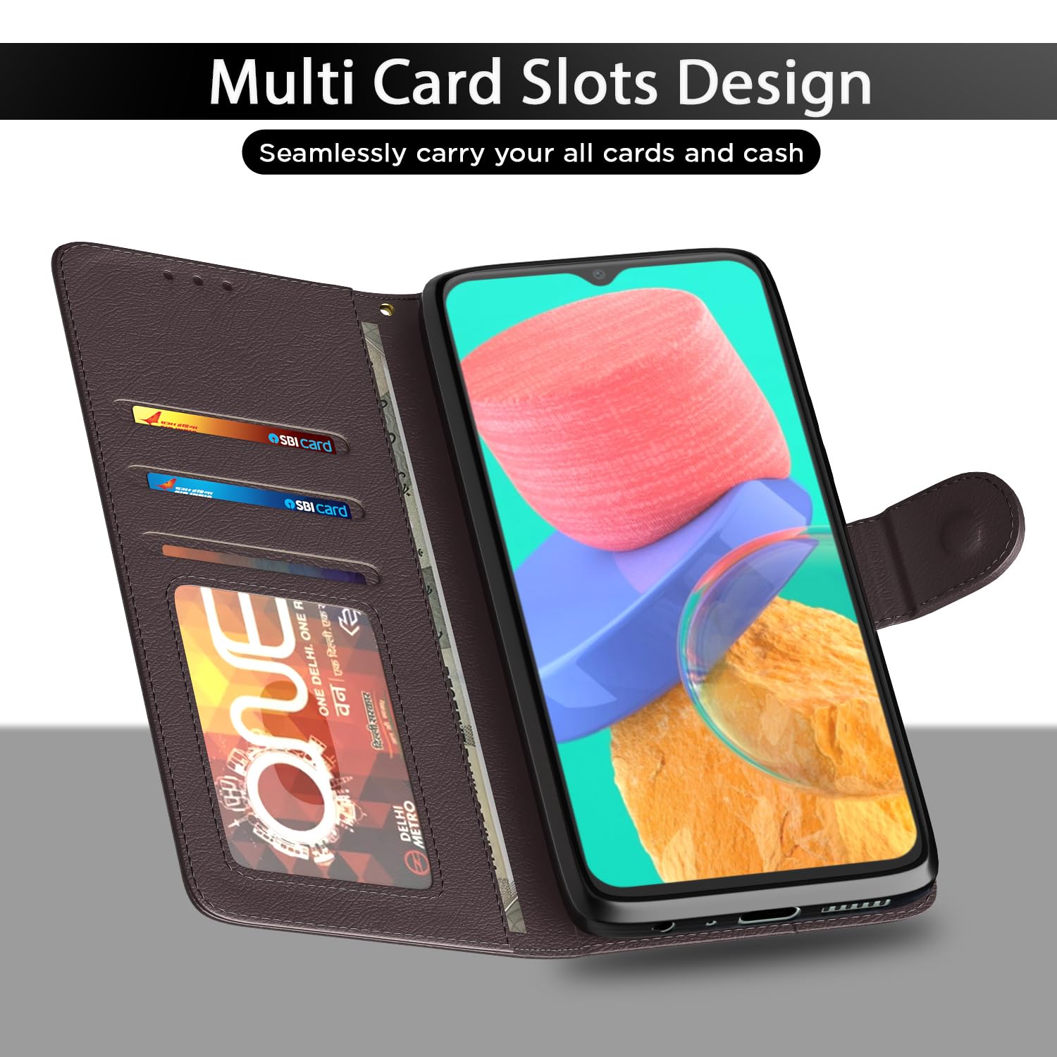 Samsung Galaxy M33 5G Flip Cover - Leather & Protection -3 Samsung Galaxy M33 5G Flip Cover - Leather & Protection -3