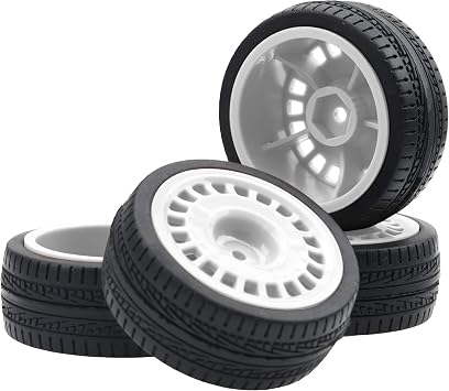 Outer Diameter 70mm Rubber Tires & Nylon 12mm Hex Hub Wheel Rims Compatible with Tamiya HPI Kyosho HSP 1/10 1/12 On-Road Touring Car,WLtoys 1/14 144001 1/18 A959B RC Buggy White