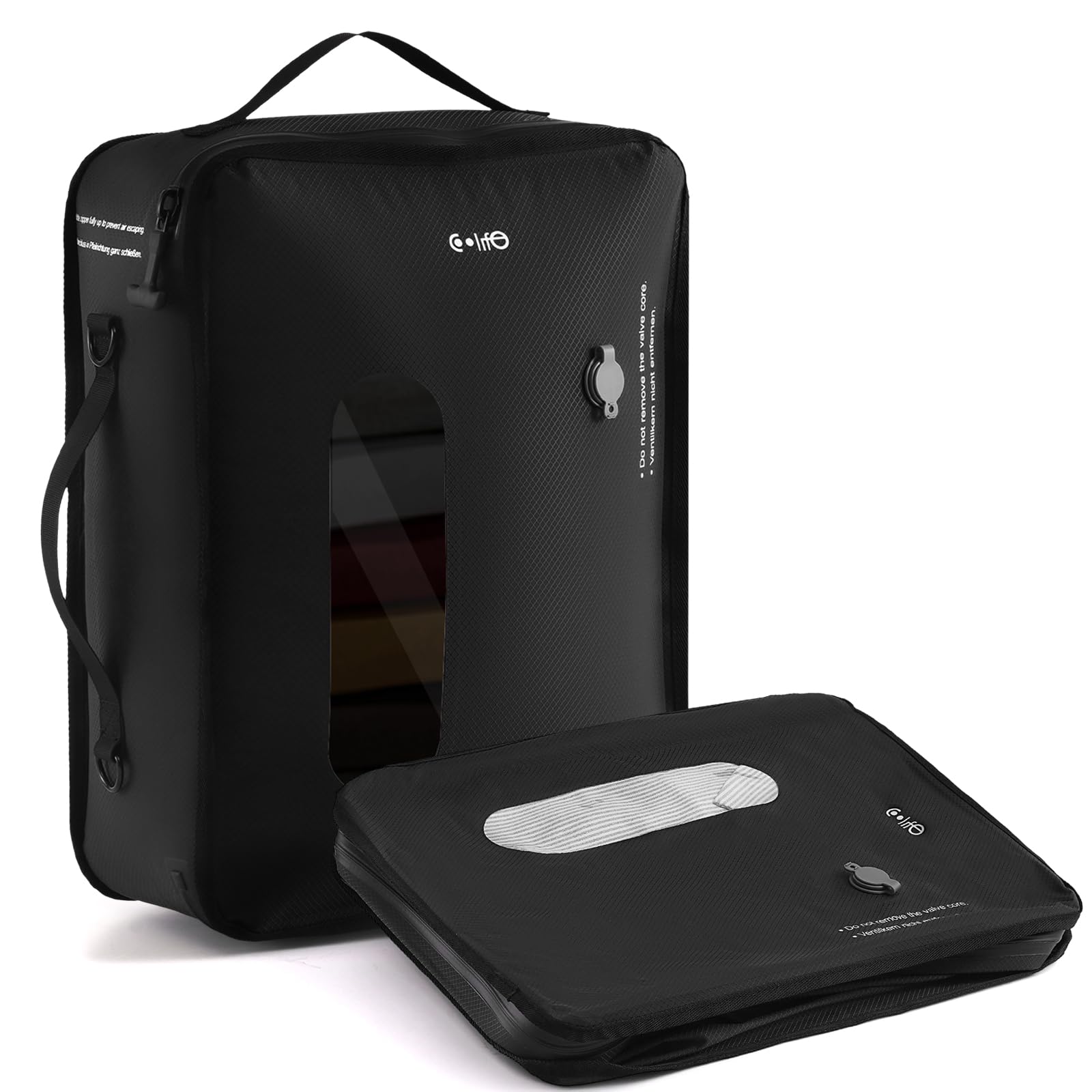Coolife Black Vacuum Bags For Travel, Tpu Vacuum Storage Bags Reusable Vacuum Compression Bags For Carry-On Baggage, Home Storage And Moving- Space Saver Vacuum Bags