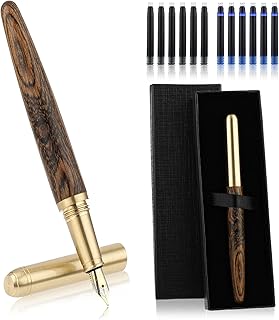 Luxury Wooden Fountain Pens Set, Fine Nib Wood Fountain Pen Vintage Wooden Pen with 12 2.6 mm Ink Cartridges and Gift Box for Journaling Business Office Supplies(B)