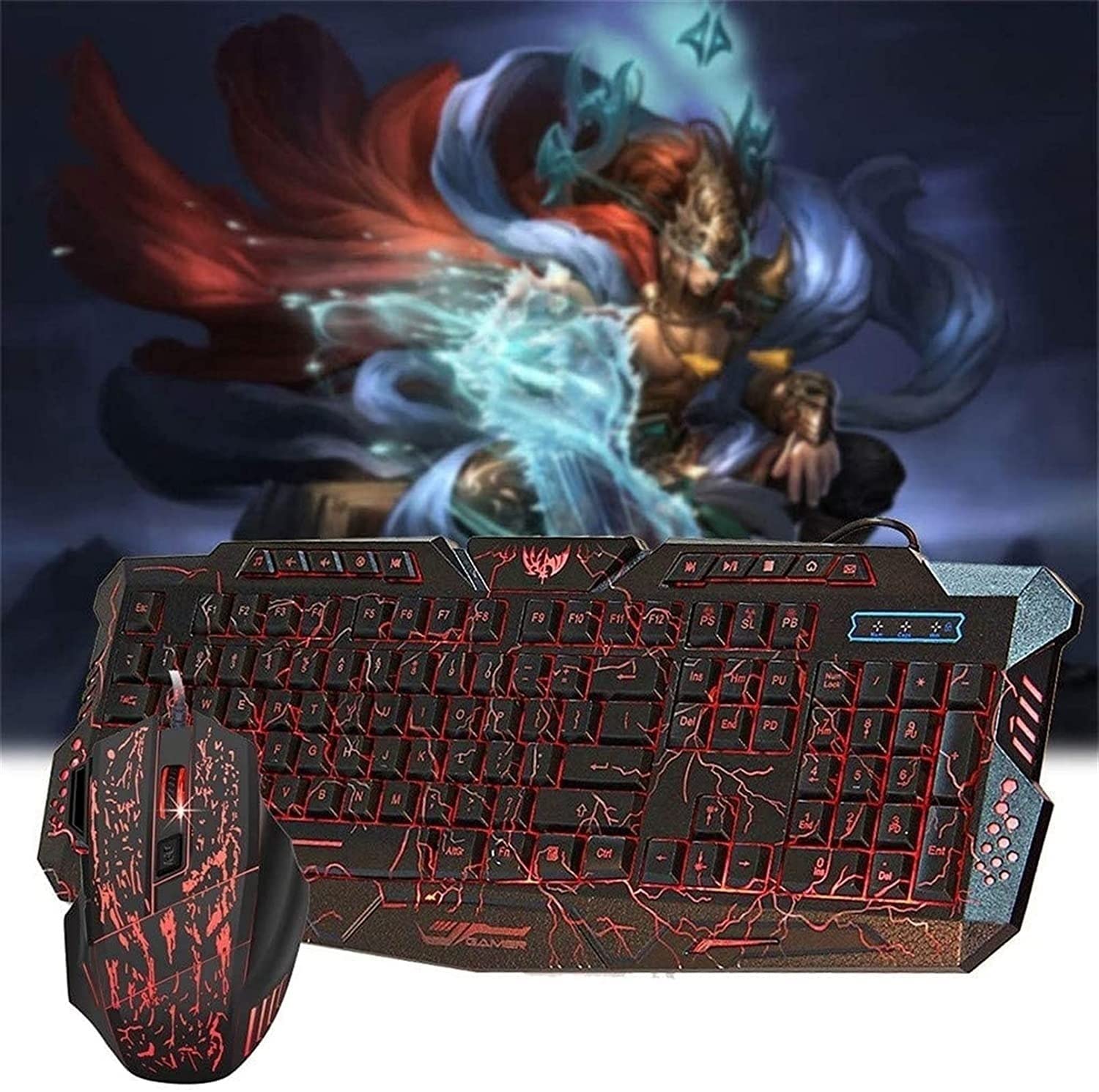 Gaming Keyboard Mouse Cuffie e Mouse Kit PORTATO Retroilluminato cablato