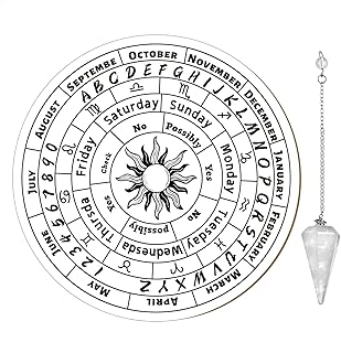 CREATCABIN Pendulum Board with Crystal Necklace Sun Wooden Carven Metaphysical Message Board Dowsing Divination Mat Witchcraft Altar Supplies Kit for Wiccan Beginner Spirit Decoration 7.9inch