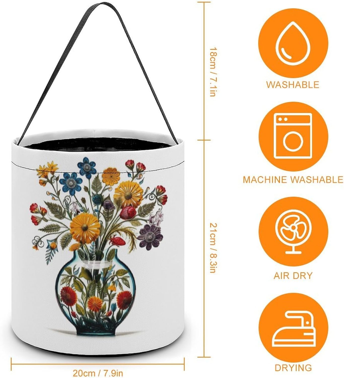 Folk Art Style Flowers Halloween Candy Bag Trick Or Treat Bucket image 2