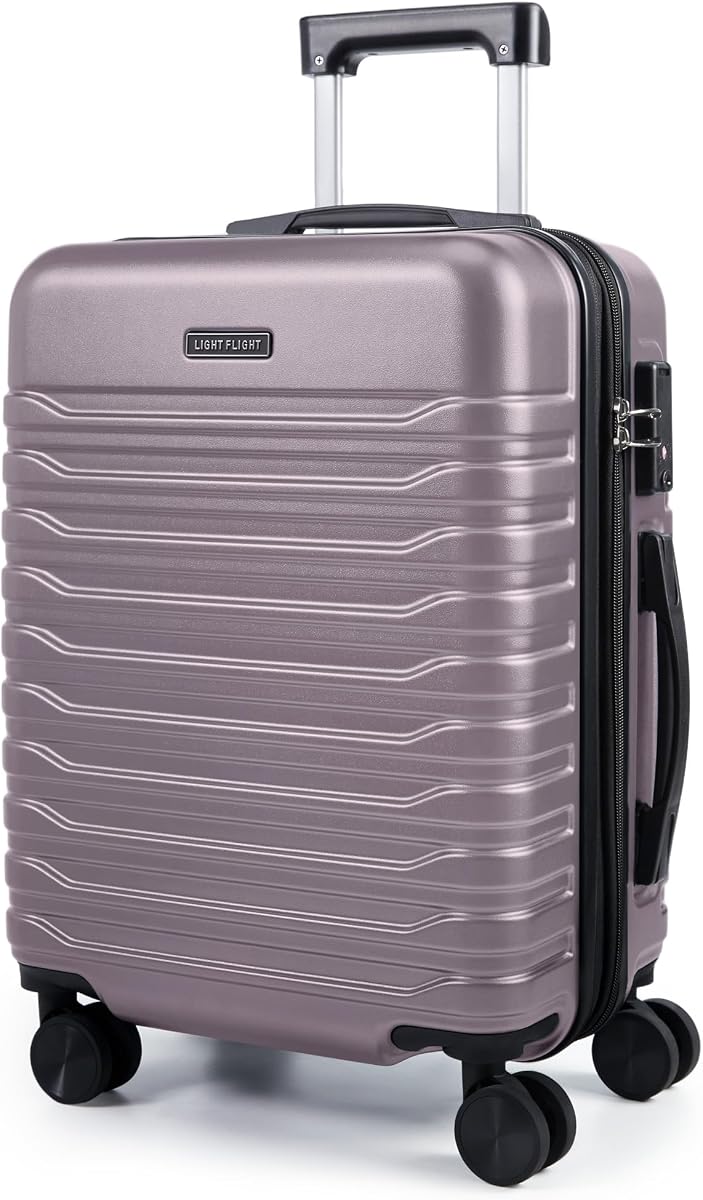 Equipaje de mano expandible de 20" 22x14x9, candado TSA, rosa morado | Maleta liviana con ruedas giratorias dobles