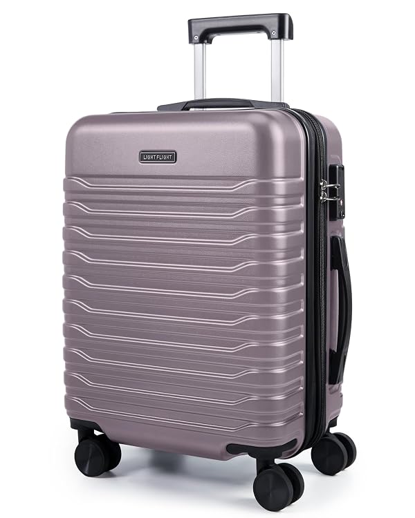 LIGHT FLIGHT Expandable Carry On Luggage 22x14x9 Airline Approved with Double Spinner Wheels, 20 Inch Lightweight Hard Shell Rolling Suitcases with TSA Lock, Rose Purple by LIGHT FLIGHT - Used condition - US$41.99