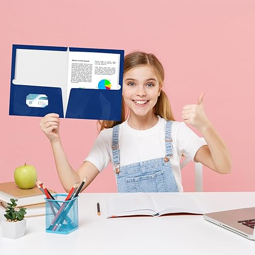 Miniatura 4 de Yeaqee Paquete de 125 carpetas con 2 bolsillos, carpetas de papel blanco laminado brillante, carpeta de presentación blanca, carpeta de archivo de