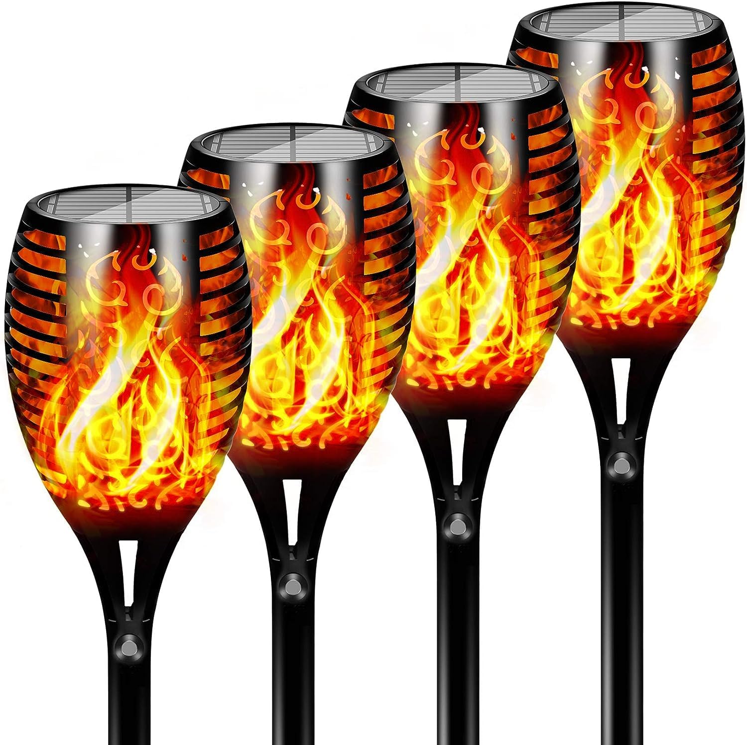 YU WELL Pack of 4 Solar Flickering Flame Torch Light 58cm LED Waterproof Torch Light for Garden Lawn Patio Halloween Outdoor Décor