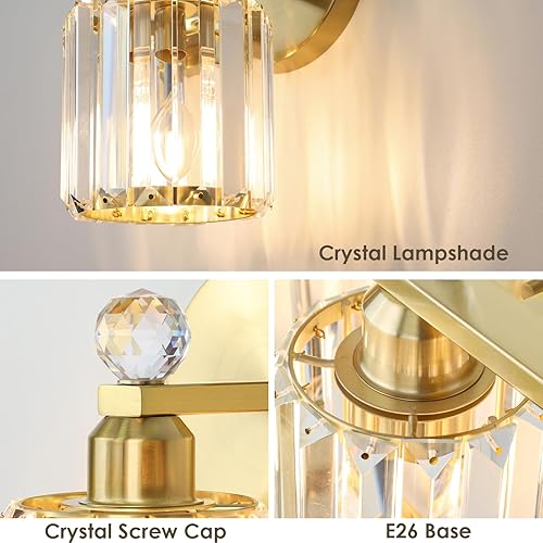 Miniatura 10 de Lámparas de baño doradas de 3 luces, modernas luces de tocador de baño con pantalla de cristal transparente, moderno aplique de pared de 3 luces de