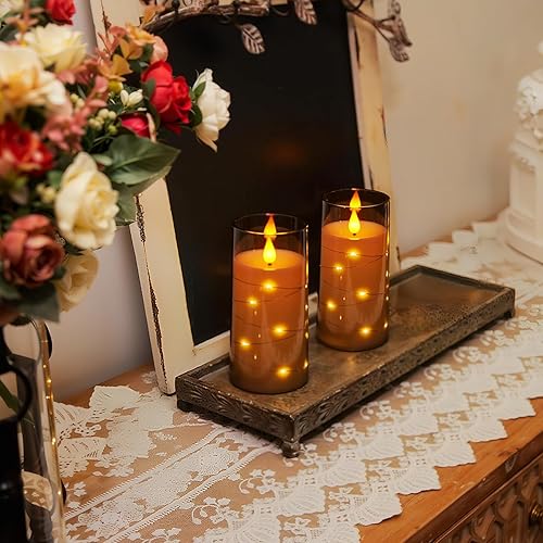 Miniatura 8 de Homemory Velas sin llama con cadena de estrellas incrustadas, velas que funcionan con pilas, velas LED, velas falsas con control remoto y