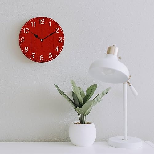 Miniatura 6 de Reloj de pared rústico rojo granero rojo con movimiento silencioso decorativo para casa, sala de estar, dormitorio, jardín de infantes, relojes de