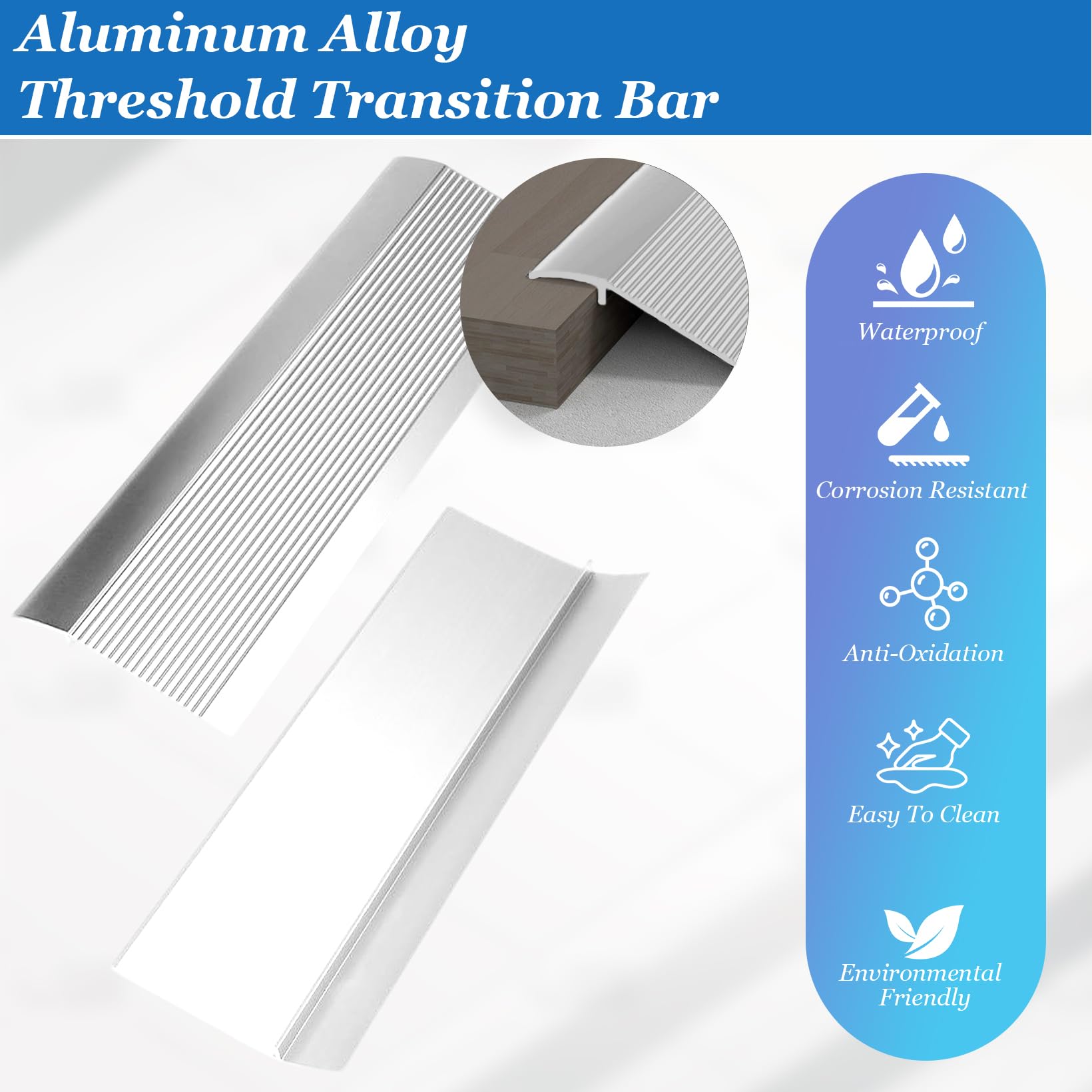 Tira de aluminio para pisos, 0,9 m x 10 cm, perfil de transición para suelos, adecuado para umbrales de puerta, rampas laminadas, puentes entre 10 y 35 mm (plata mate)