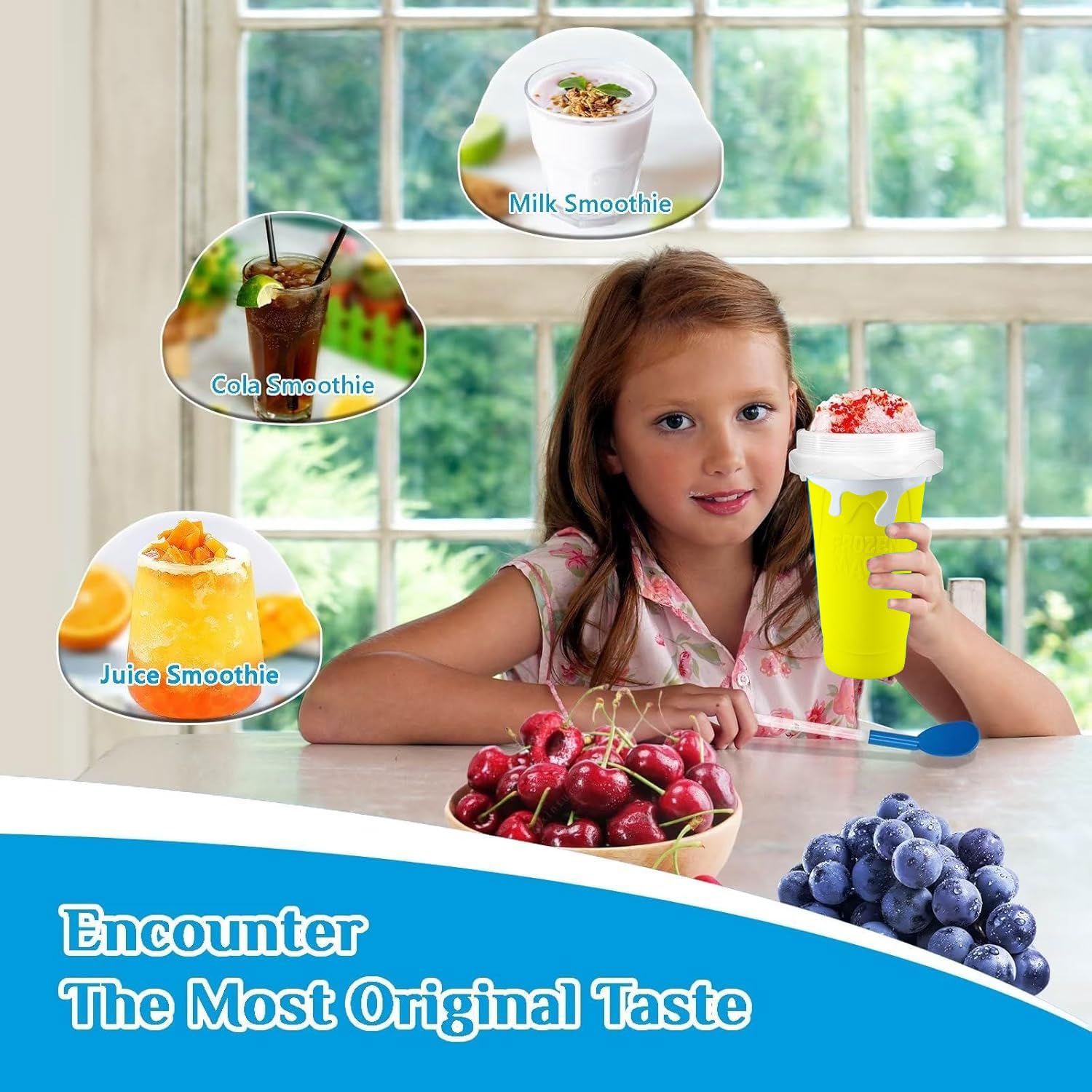 500ml Slush Cup Maker aus Silikon - DIY Smoothie Becher mit Strohhalmlöffel - Squeeze Gefrorene Maker