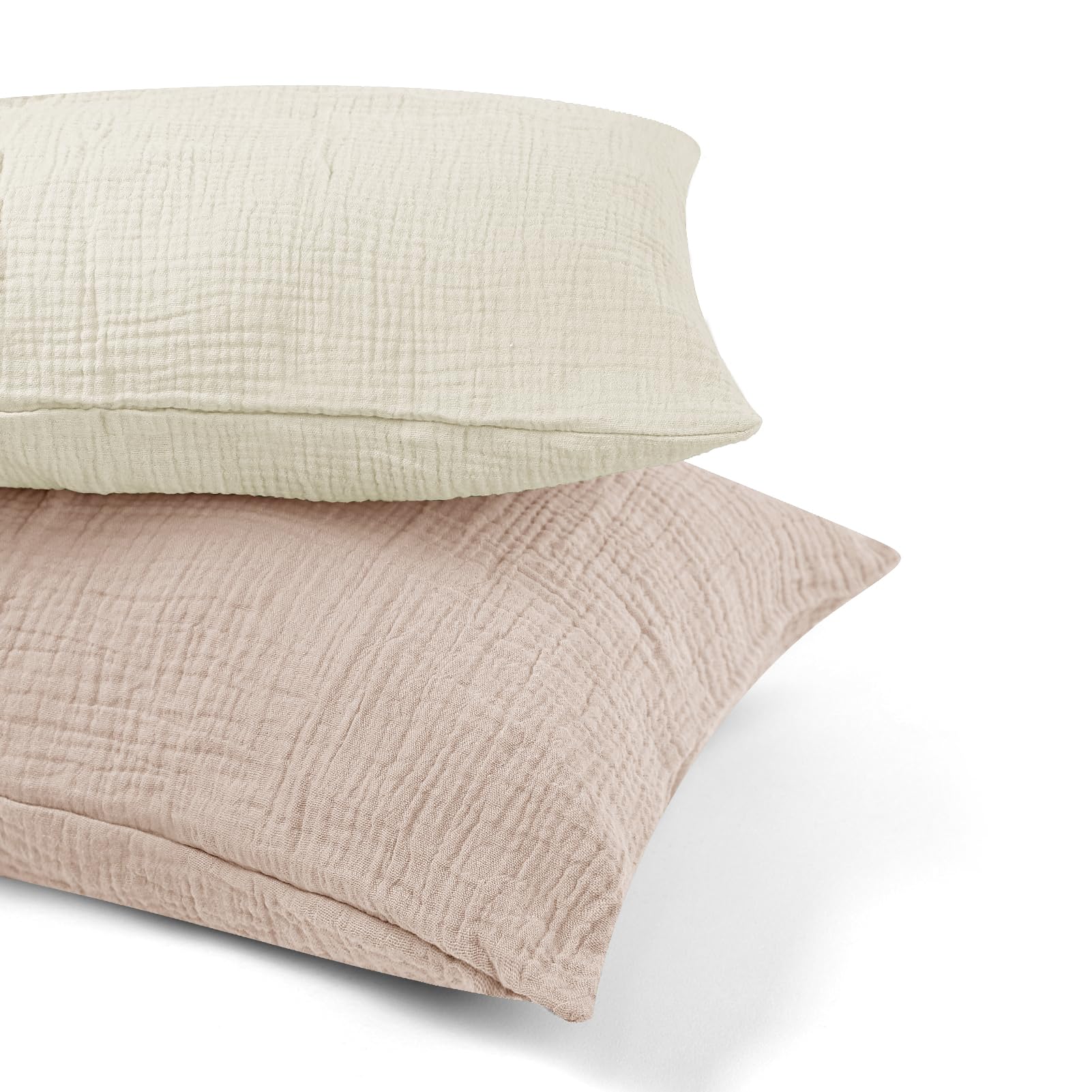 CARUILI Muslin Toddler Pillowcase 2 Pack, Travel Pillow Case Cover 13 x 18 Inches, Ultra Soft Baby Kids Pillowcase, Small Pillow Cases for Girls Boys, Apricot + Pink