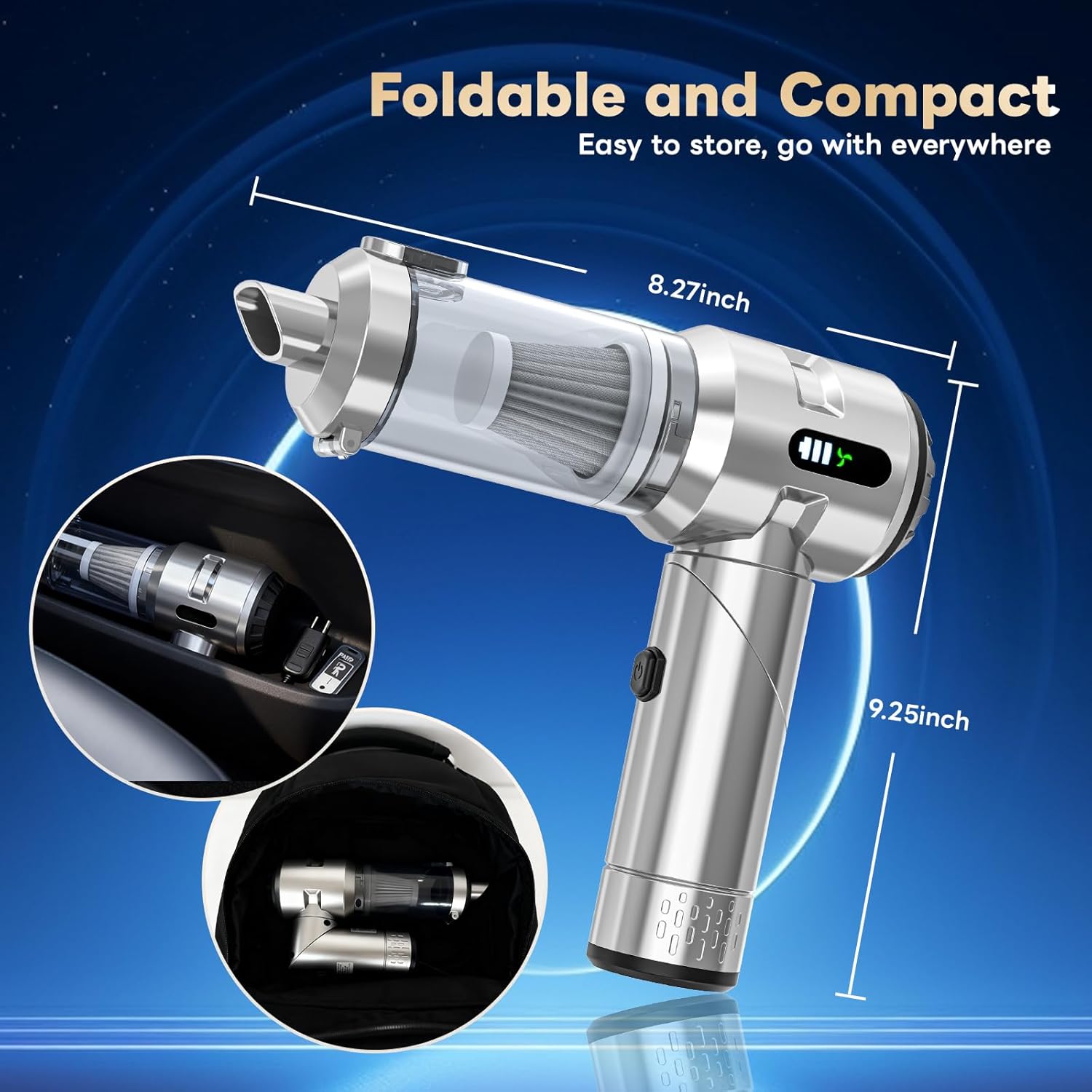 【Upgraded Version】Sycoodeal Car Vacuum Cleaner,Mini Portable Vacuum Cordless,25000PA Powerful Strong Cyclonic Suction USB Rechargeable Foldable Handheld Vacuum with One-touch Dust Removal for Car,Home