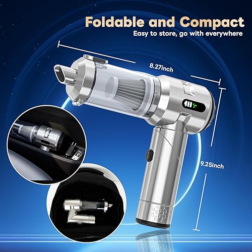 Miniatura 5 de Sycoodeal Aspiradora de automóvil, mini aspiradora portátil sin cable, 25000 PA, potente succión ciclónica fuerte, recargable por USB, aspiradora de