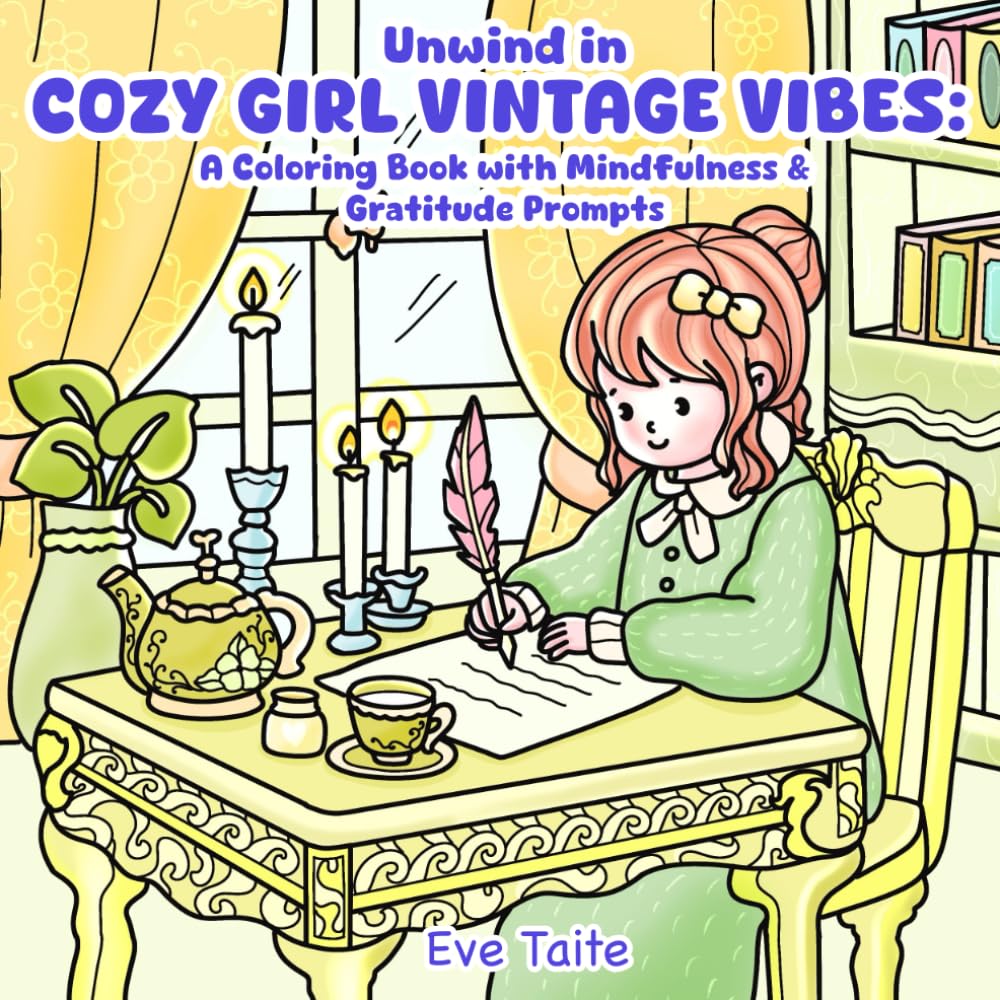 Unwind in COZY GIRL VINTAGE VIBES: A Coloring Book with Mindfulness & Gratitude Prompts