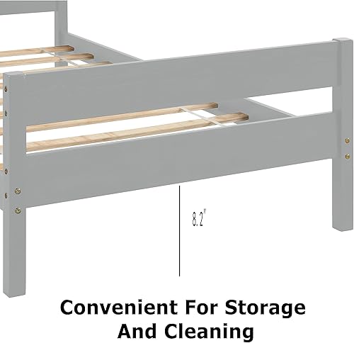 Miniatura 5 de Base de cama individual de madera con cabecero y estribo, base de colchón de plataforma individual con soporte de listones de madera para niñas y