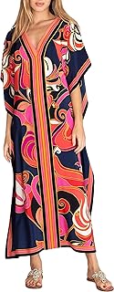Cashew Flower Silk Caftan Women Vneck beach Cover up Caftans Kaftan for Women Loose Plus Size Caftan