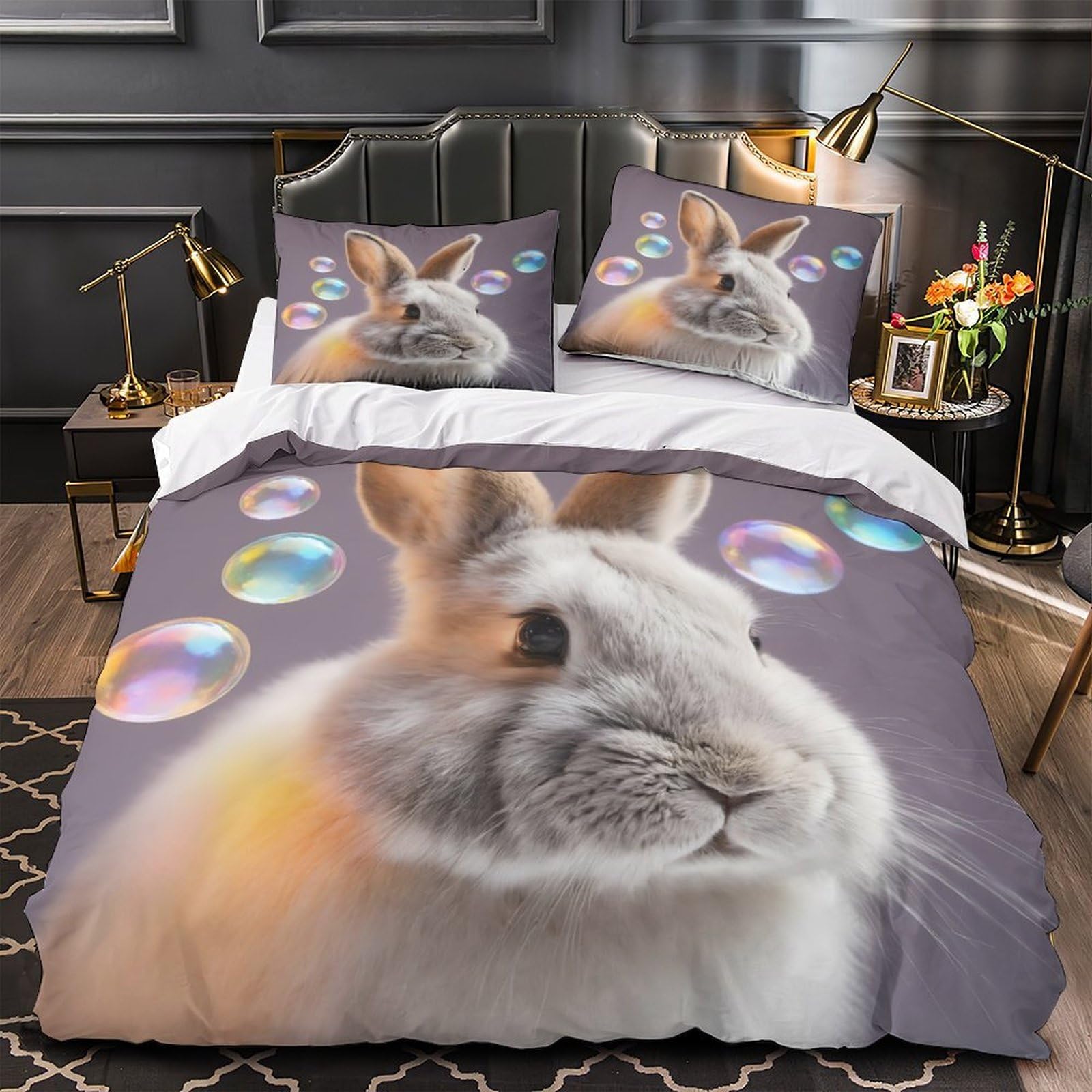 Housse de couette lapin illustration fantaisiste pour insuffler de la magie au lit