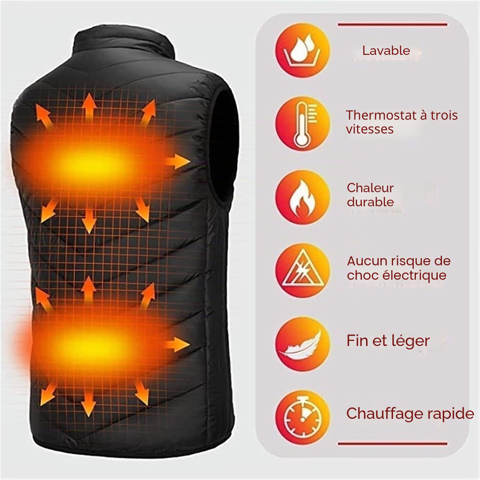 Gilet chauffant grande taille: Tour de poitrine jusqu'à 180 cm | Conçu pour les hommes pesant entre 90 et 140 kg - Gilet thermique chauffant d'hiver pour extérieur