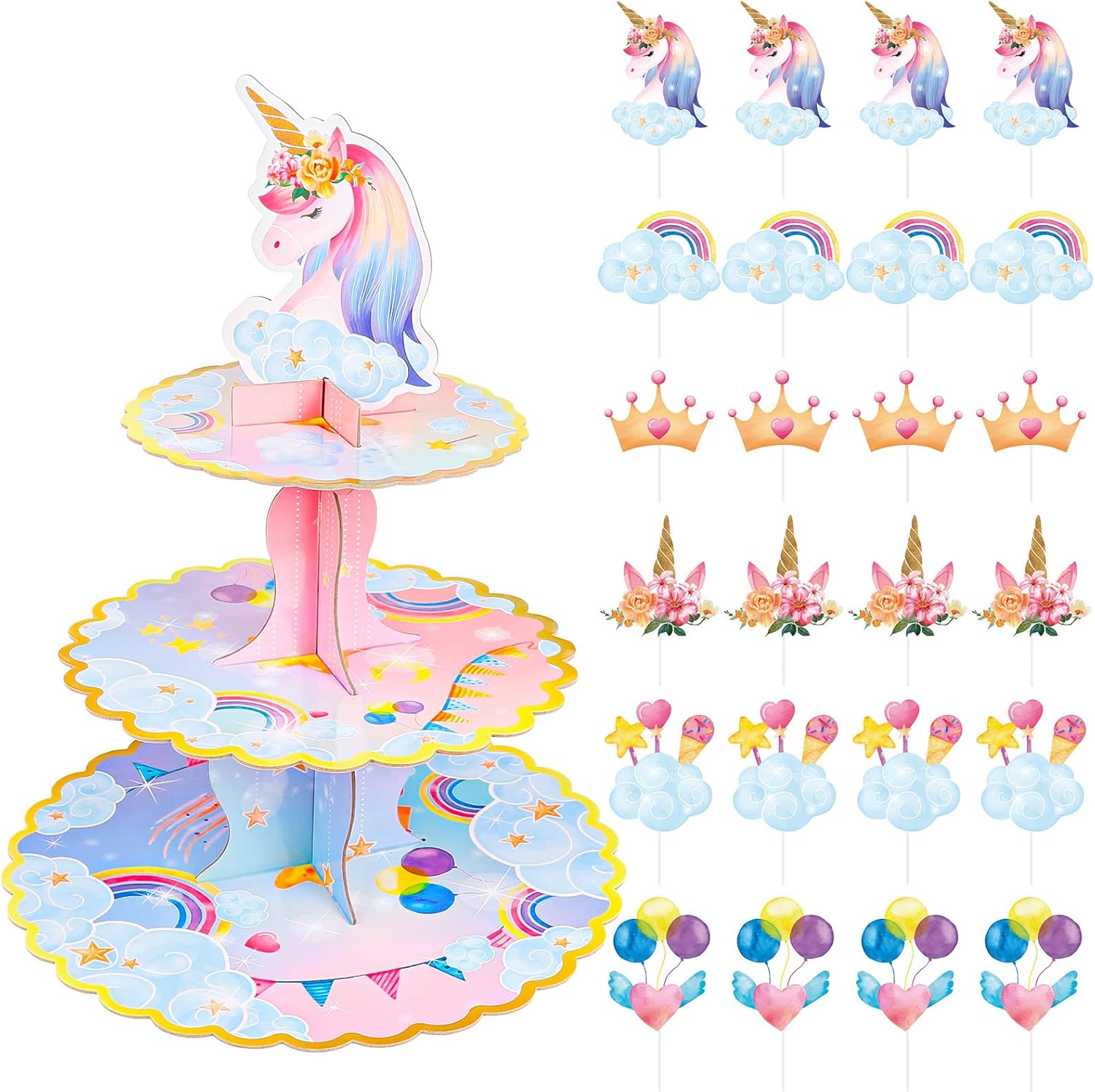 FANKUTOYS Unicorn Cupcake Stand and Toppers Set, 1 Pack 3