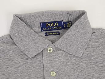 Polo Ralph Lauren 0105729-S-GREYHTR Men's Short Sleeve Custom Slim Fit Emblem Big Pony Embroidered Polo Shirt