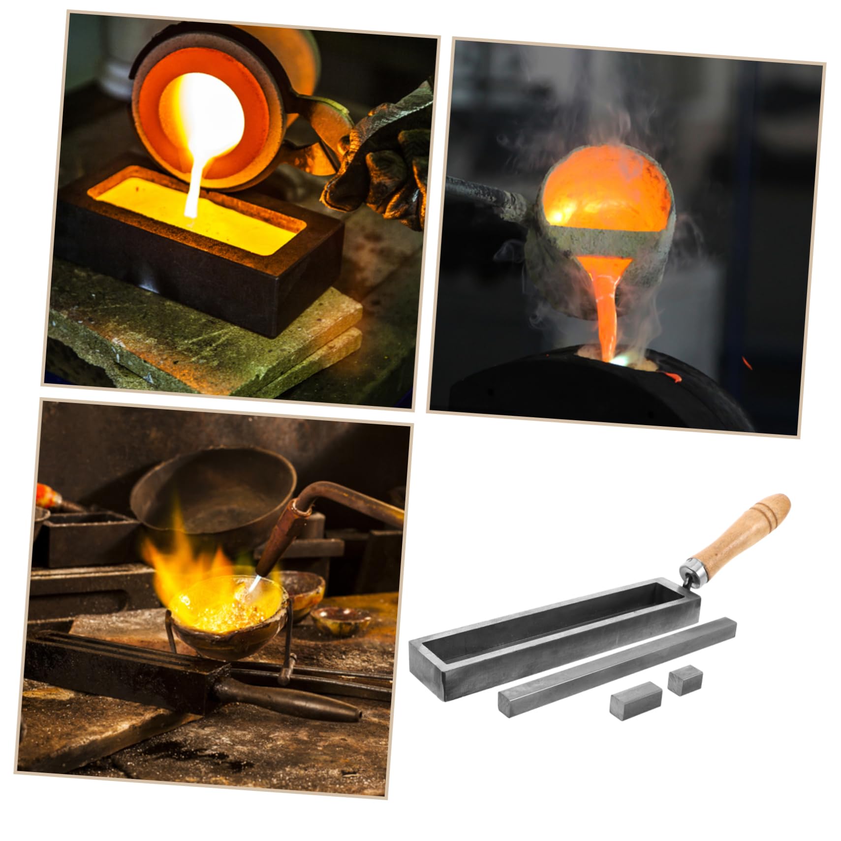CLISPEED Moule à Bijoux en Métal Manche en Bois de Style Européen, Outils de Fusion Polyvalents Fabrication de Bijoux et Travail des Métaux