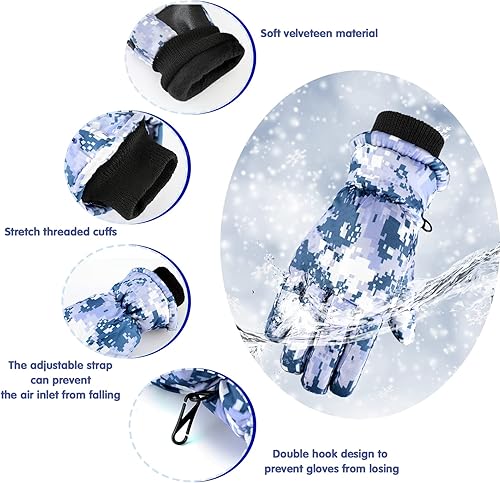 Miniatura 3 de SATINIOR - 2 pares de guantes impermeables para niños, guantes de nieve cálidos para invierno, de esquí, para niños y niñas, resistentes al viento