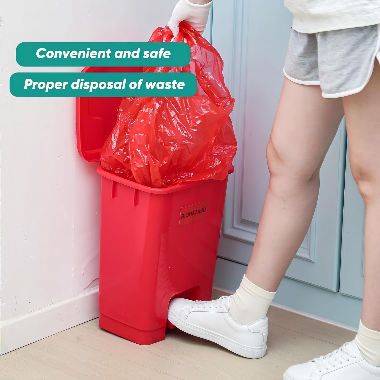 Geiserailie 1 Set 5.3 Gallon Biohazard Trash Can with 50 Waste Bags — Amazon image 6